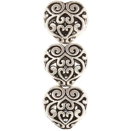 Silver Plated Filigree Heart Beads, 12mm by Bead Landing™